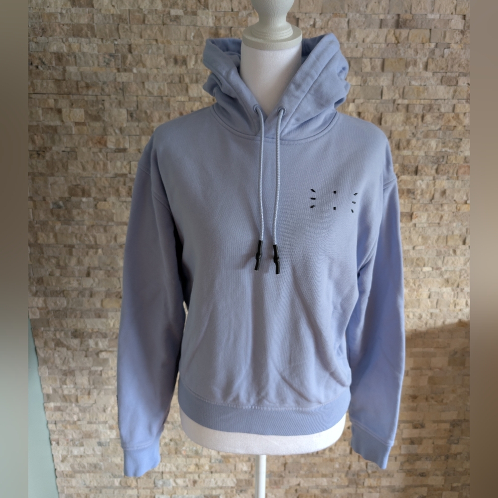 Alexander McQueen McQ Womens Cropped Hoodie Sweatshirt Light Blue Black Sz XS